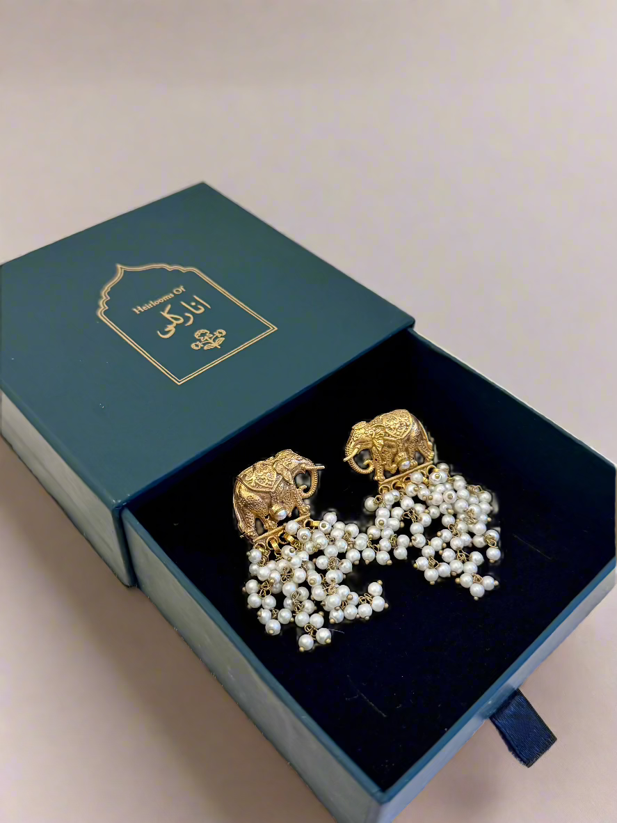 24 Karat Gold Plated, Haathi Statement Earrings